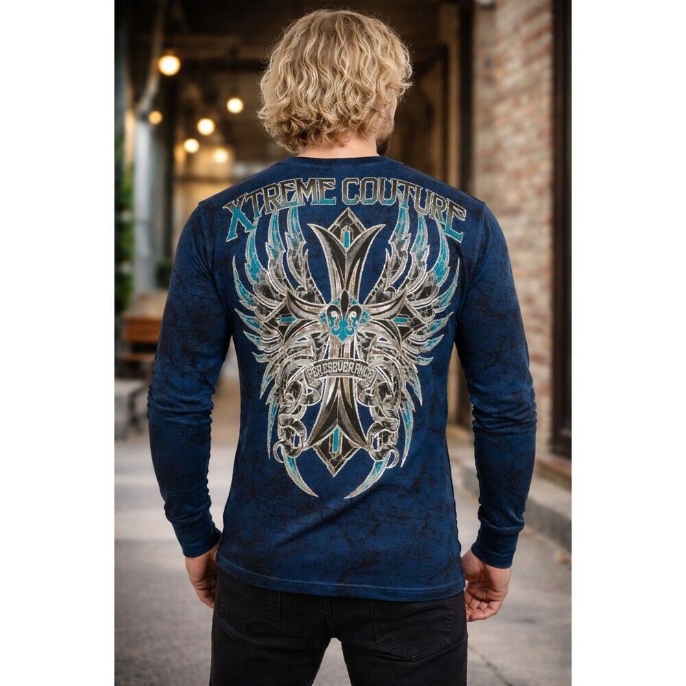 Xtreme Couture by AFFLICTION X17641 THERMAL Shirt BRONZE ARMS CROSS Sz M‎ A111